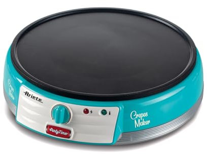 Ariete 202/01 202 Party Time, Antihaft-Platte, 2 Holzspatel, Rezeptbuch, 1000 W, Hellblau Elektrische Crepes-Maker, 3600, Alloy Steel, 1 Liter