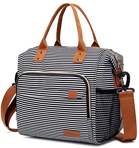 TuErCao Borsa per il pranzo da donna, isolata, per lavoro, a prova di perdite, morbida, per picnic, viaggi, viaggi su strada, Loncheras para Mujer per adulti, a righe