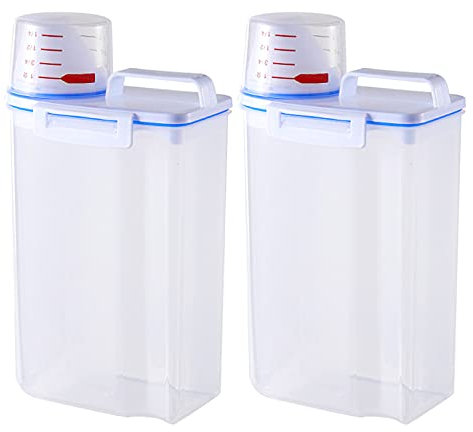 Jodsen 2x2.7L Rice Dispenser Food Storage Container,29x16cm Airtight Rice Cereal Container Pet Food Storage with 180ml Measuring Cup,Portable Easy Grip Handle for Kitchen Dry Food