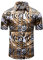 fohemr Mens Chain Print Shirt Luxury Baroque Vintage Short Sleeve Casual Button Down Dress Shirts White Large