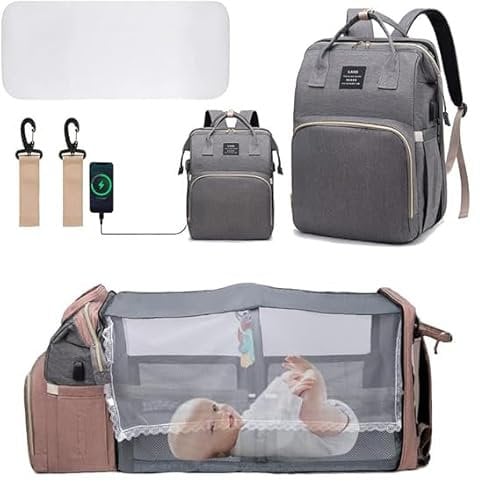YUDOXN Wickeltaschen-Rucksack, Baby-Wickeltaschen, Muttertagsgeschenke, multifunktionaler wasserdichter Reise-Windelrucksack für Babys, Jungen und Mädchen, mit tragbarer Windelunterlage(rosa)…(gris)