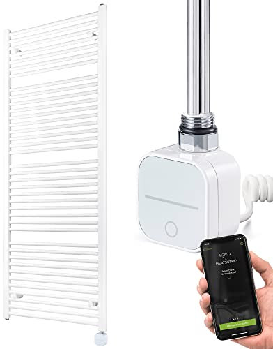 HEATSUPPLY® Handtuchheizkörper elektrisch weiß 600x1662mm Badheizkörper elektrisch mit Thermostat inkl. 1.000 Watt Heizstab No. 6 mit App