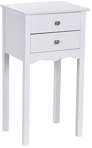 GIANTEX Nachttisch Telefontisch mit 2 Schubladen, Konsolentisch Beistelltisch Holz, Couchtisch 40 x 32,5 x 75 cm, Nachtschrank Nachtkommode Nachttisch schmal bis 30 kg belastbar (weiß)