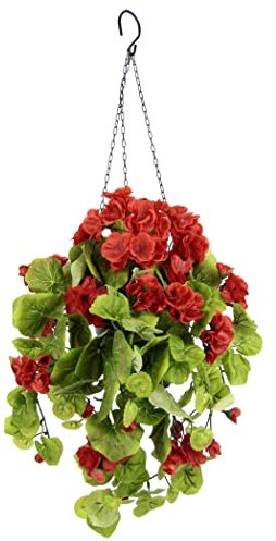 Flair Flower Künstliche hängende Geranien im Topf Geranienbusch Geranienhängeampel Geranie Seidenblumen Kunstblume Kunstpflanze Balkonblume Zimmerpflanze Klassische Pflanze Grünpflanze Girlande Ranke