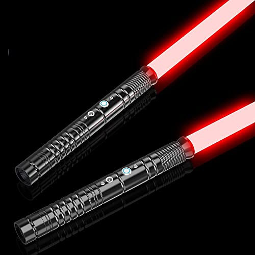 MAQRLT 2 piezas de sable de luz Heavy Dueling Metal Mango RGB 7 colores Cambio 2 Sets Soundfonts Force Toys Regalo Espada láser (Negro)