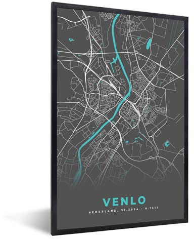 MuchoWow Poster Bilder Wanddeko Deko Wohnzimmer 20x30 cm Stadtplan - Venlo - Grau - Blau