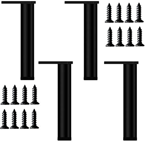 KMERCE 4 Piezas Patas Mueble Regulables, Patas para mesas Metal, elevadores de Muebles del Mueble baño, Cocina, somier, mesitas de Noche, canape, Consolas, Regulables de 30-30,8 cm,Negras