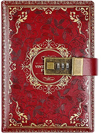 NectaRoy B6 Vintage Lockable Diary, European Style Travel Journal with Lock, PU Leather Password Notebook Planner Agenda Sketchbook, Office School Supplies Student Stationery Birthday Gift, 20x14cm