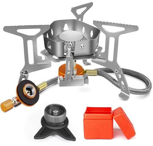 AUTOPkio Camping Gas Stove 3500W, Portable Gas Stove Windproof Backpacking Outdoor Stove with Piezo Ignition Adapters Converter for Outdoor Hiking, Picnic, Trekking, BBQ