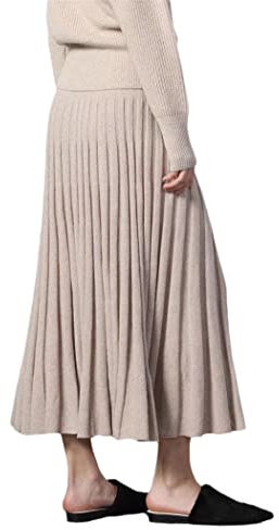 Damen Kaschmir Strickröcke Plissee Solid Casual A-Linie Knöchellang Hohe Taille Röcke, khaki, 40