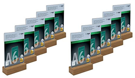 Sigel TA252/10 Tischaufsteller A6 hoch, mit Eichenholz-Sockel, 10er Pack, glasklares Acryl, Holz FSC-zertifiziert, Werbeaufsteller