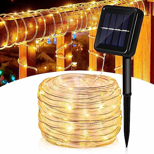 Herrselsam Solar LED Lichtschlauch 20m 200 LEDs Solar Lichterkette Außen IP65 Wasserdicht LED Schlauch Warmweiß 8 Modi Lichterkette für Garten Baum Party