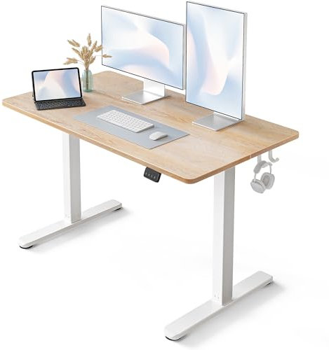 FEZIBO Schreibtisch Höhenverstellbar Elektrisch, 120 x 60 cm Computer Stehschreibtisch mit Memory-Steuerung und Anti-Kollisions Technologie, Gefleckte Eichenholzfurnier Oberfläche