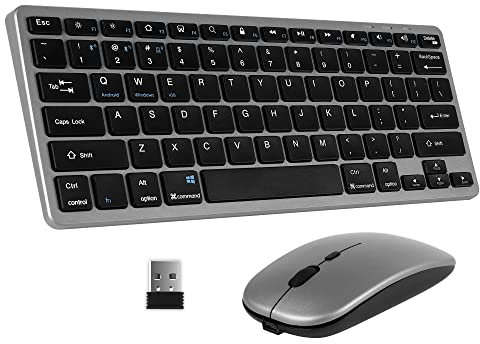 Wireless Bluetooth Keyboard and Mouse Set for iPad,Tablet,iPhone,PC, Rechargeable Wireless Keyboard and Mouse Slim Thin, Stable Bluetooth and 2.4 GHz connection, Silent Mouse, for Windows/Mac/Android