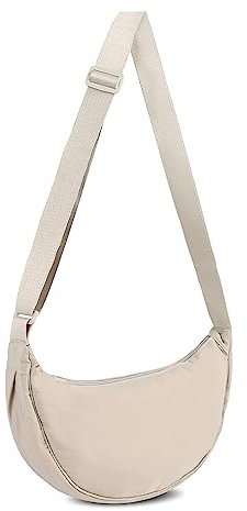 Nylon Halbmond Tasche Sling Bag für Damen Herren Nylon Halbmond Crossboday Tasche mit verstellbarem Riemen Trendige kleine Umhängetasche Einfarbige Knödeltasche Mode-Brusttasche (Off-white)