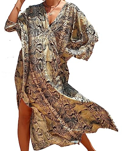 Lazz1on Bohème Kaftan Femme Grande Taille Robe de Plage Longue Pareos Eté Bikini Cover up