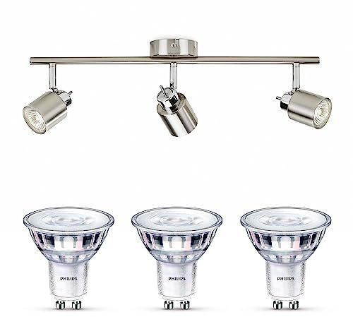 Philips Meranti Aufbaustrahler (Chrom Matt) - Warmweißes Licht - Deckenstrahler 3 Flammig - GU10 - SceneSwitch - Einfach dimmbar mit Ihrem klassischen Schalter