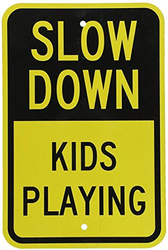 Panneau d'avertissement Slow Down Kids Playing, noir sur jaune, panneau de signalisation routière 30,5 x 20,3 cm en aluminium