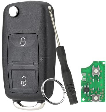 433MHZ Autoschlüssel für VW Volkswagen Transporter T5 2004 2005 2006 2007 2 Drucktasten-Klappschlüssel mit 48 Chip 1J0959753AG mit Schraubendreher und Schlüsselring