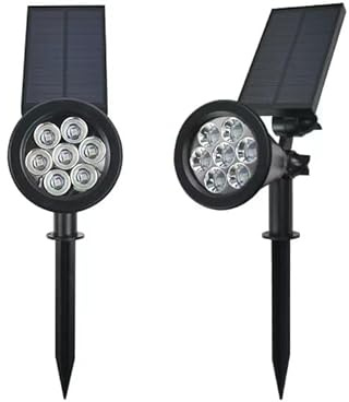 HomeTronix 2 Pack Solar Garden Spotlights 180° Angle Adjustable Dark Sensing Auto On/Off Waterproof 7 LED Pathway Landscape Spot Lights Wall Lights Ground Light Security Lighting Warm White