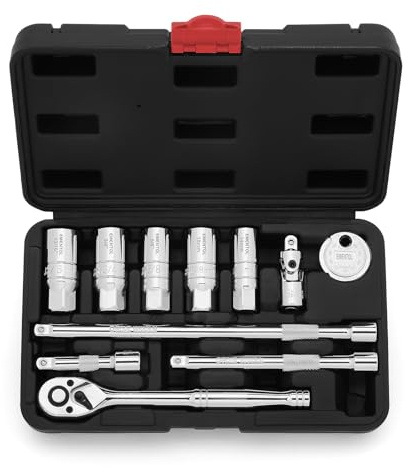 EMENTOL 11 Piece Socket Accessory Set SAE/Metric 6 Point Spark Plug Sockets Universal Joint Extension Rod Ratchet Wrench Spark Plug Gap Gauge