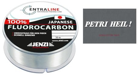 Set: 30-50 Meter, 100% Fluorocarbon Vorfachschnur von Jenzi Ø 0,16-0,39 mm Angelschnur Perfekt als Vorfach für Barsch, Zander oder Forelle + gratis Petri Heil! Aufkleber (0,29 mm - 30m - 6,39 kg)