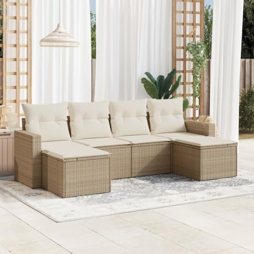 ULUYYUC 6-TLG. Garten-Sofagarnitur, Balkonmöbel Eckbank Küche Gartenstühle Polsterbank Geeignet für Außenbereich Garten Balkon Hinterhof mit Kissen Beige Poly Rattan