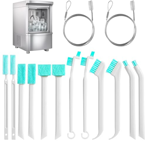 Ice Maker Cleaners Set, 12pcs Ice Machine Cleaning Brushes and 2pcs Drain Pipe Brushes Multipurpose Household Tiny Detail Cleaner Tool Scrub Brushes for Small Space Gaps Corner