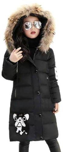Tilozs Winterjacke Mädchen Wintermantel Warme Parka Stepp Mantel Länge Winter Jacke mit Fellkapuze Kinder Dicke Outdoorjacke, Schwarz, 116-122(Herstellergröße: 120)