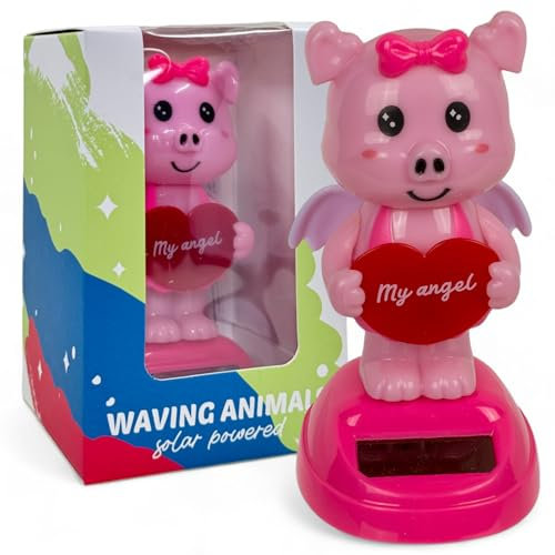MIJOMA Solarbetriebene Wackelfigur - Bewegliche Figur mit Solarzelle, Kunststoff, 10 cm hoch, Keine Batterien notwendig, Für Fensterbretter, Autos & sonnige Plätze (Schwein Kawaii)