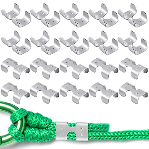 Zonon 20 Pack 5/8 Rope Clamps Heavy Duty Stainless Steel Double Rope Clamps Rope End Metal Clips Fits 1/2 Inch to 5/8 Inch Twisted or Braided Ropes