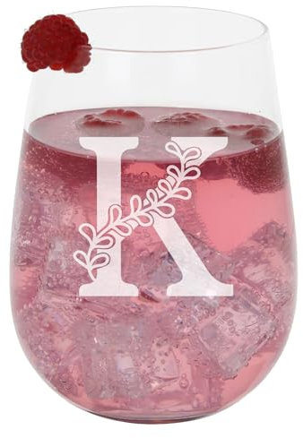 K Personalised Monogram Initial Etched Gin Glass - Engraved Name Stemless Birthday Gift for Her or Him - Custom Name Personalised Initial Engraved 590ml