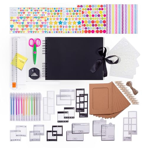 Fotoalbum zum Kleben und Schreiben, A4, Scrapbook, Notizbuch, schwarze Blätter, 80 große Seiten, Schneidemaschine, Schere, Marker, Sticker, Schablonen, Rahmen, Dekoration, Souvenirs, Geschenk,