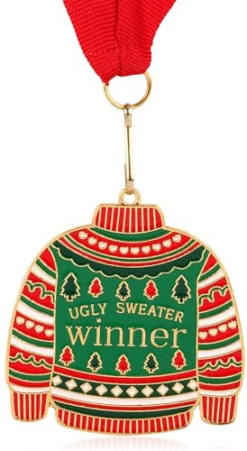 Gosknor Weihnachtspullover Medaille, Preis für den Ugly Pullover Wettbewerb Hässlicher Weihnachtspullover Pokal für Weihnachtsfeier Halsketten Schmuck