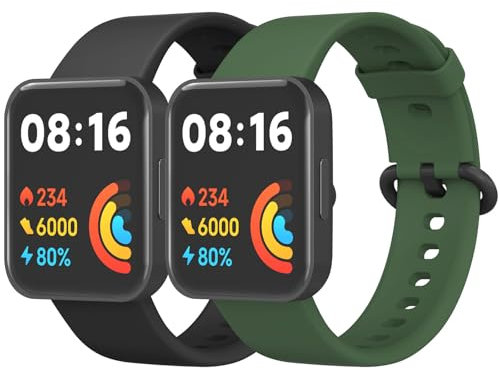 Amzpas 2Stück Armband für Redmi Watch 2 Lite & Xiaomi Mi Watch Lite - Silikon Sport Ersatzarmbänder für Damen und Herren (Schwarz/Grün)