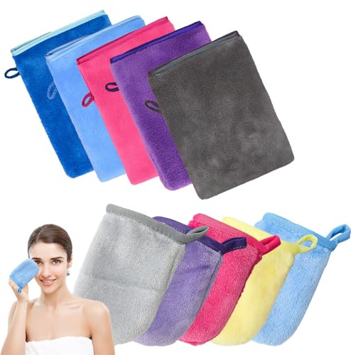 YALiya 10 Stück Waschlappen & Waschhandschuhe, Waschlappen Microfaser | Waschlappen Gesicht, Weicher, Sehr Saugfähiger Waschhandschuh aus Flanell für das Baden und die Gesichtsreinigung