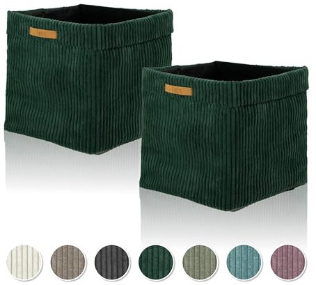 Lycce Kallax Boxen Cord 2er Set| Kallax Einsatz 33 x 33 x H31 cm | Aufbewahrungsbox mit entfernbarem Cord-Bezug passend für Kallax Regal | faltbare Ordnungsboxen aus Spannvlies | grün