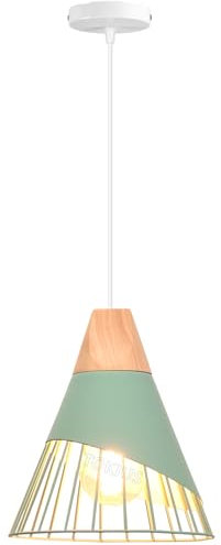 TOKIUS Lampada a sospensione Design E27 Industriale Lampada da soffitto Moderna Legno e Metallo Lampadari e Plafoniere Interni Ø25cm Per Cucina Camera da letto Sala Da Pranzo (Verde - 1 pezzo)