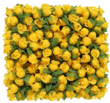 MWOOT 144 Pieces Rose Artificielle Jaune, Mini Fleurs Artificielles Deco, Petite Fausse Rose pour DIY Saint Valentin Mariage Fête Festival Décoration, Têtes de Roses Artificielles avec Tiges