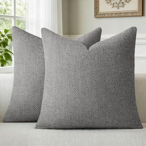 a moment Kissenbezug Grau 45x45 Chenille 2er Set Dekokissen Kissenbezüge | Muster Deko Sofakissen Couchkissen Zierkissenbezug Waschbar Flauschig Kissenhülle für Sofa Bett Wohnzimmer Schlafzimmer