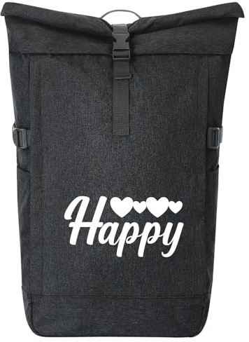 Huuraa Kurierrucksack Happy Herzen 30-44 Liter Black Melange Fairtrade Rolltop Rucksack Geschenkidee