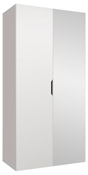 Mirjan24 Kleiderschrank mit Spiegel, Einlegeböden und Kleiderstange Midere 100, Vielseitiger Drehtürenschrank, Elegantes Kleiderschrank 2-türig (Weiß)