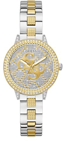Guess GW0944L3 Women's Watch G Lace with Cubic Zirconia, Bi-Colour Stainless Steel Strap, Mineral Glass, Bi-Colour Dial, 3 Bar, Case Diameter: 34 mm