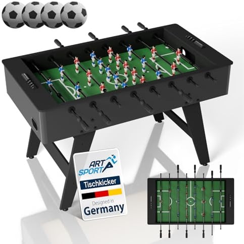 Artsport Tischkicker ProKick - Stabiler Kickertisch aus MDF, 11-gegen-11 Spielfläche, Anti-Rutsch-Griffe, Torzähler, für Kinder & Erwachsene – Schwarz