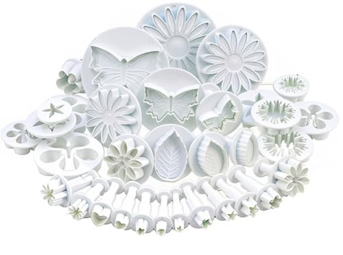 36pcs Fondant and Clay Cutters Set, MEOAlBkey Plunger Cookie Cutter with Flower Leaf Butterfly Shapes Includes Scone Cutters & Leaf Cookie Cutter DIY Fondant Tools for Cake Decorating and Baking