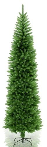 Wadan 6ft Green Pencil Slim Artificial Christmas Tree – Realistic PVC Pine Xmas Tree with 570 Tips Solid Metal Stand, Easy Assembly, Indoor & Outdoor Holiday Decoration
