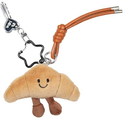 FrostyFlair Croissant Schlüsselanhänger, Nettes Lächelndes Gesicht Bag Charms, Weich