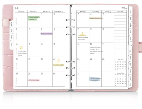 SKYDUE  Ringbuch A5 Nachfüllbar, Ring Binder A5(Rosa) | Terminplaner Planer 2026 2027, Ringbuch A5 Perfekt Für Schüler Und Berufstätige