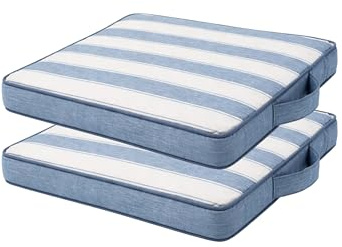 Quantum Interior by Maxland Sitzkissen Outdoor mit Streifen ca.40 x 40 cm, Stuhlkissen 4cm hoch, weiche Schaumstoff Füllung, widerstandsfähig und robuste Sitz-Auflagen 2 er Set (Blau)