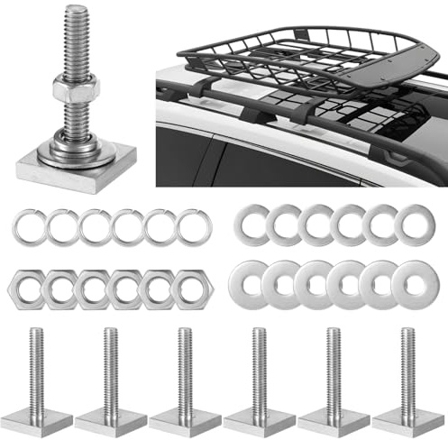 6 Pcs T Slot Bolts, M6 x 35 mm 4 Square Head T Bolts, Stainless Steel T Track Bolt Adapters with Washers and Nuts, for Roof Rack Cross Rails, Cycle Kayak Racks